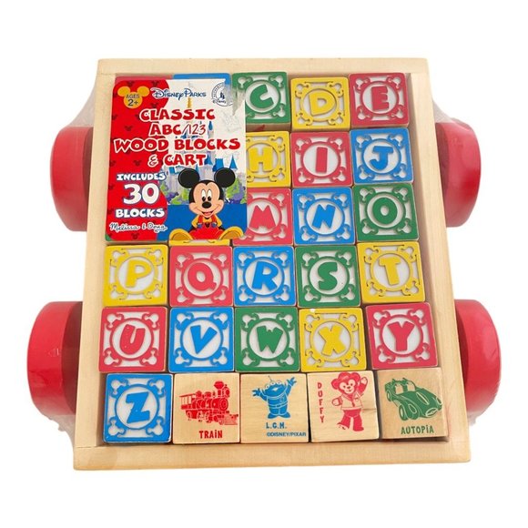 Disney Parks Classic Wood ABC 123 Blocks and Cart - Picture 7 of 9